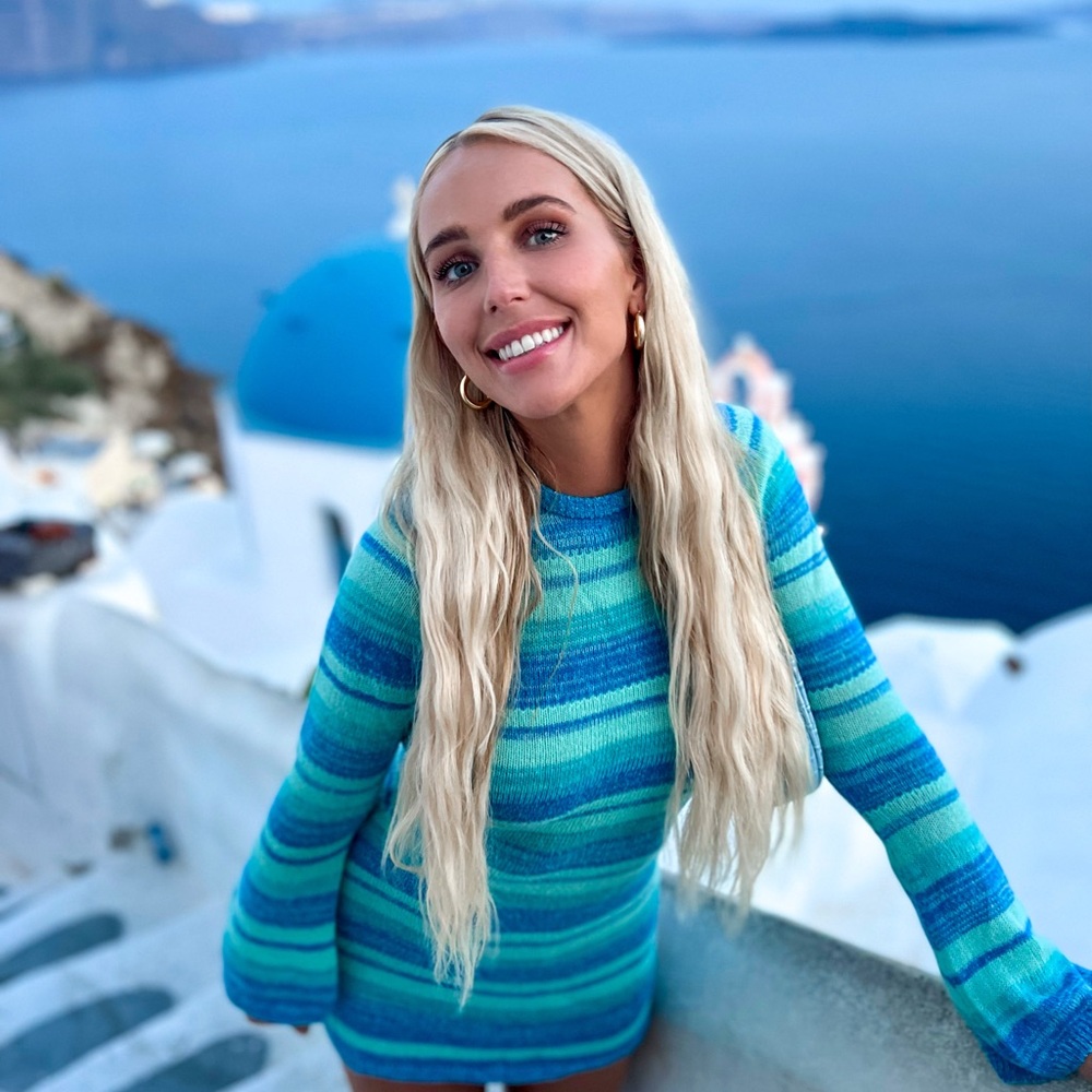 Blue and Green Striped Sweater Dress